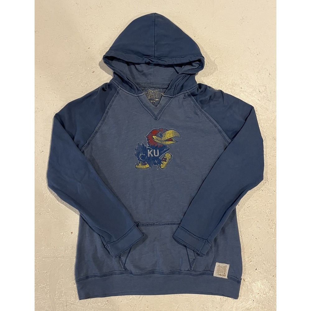 Retro Brand Kansas Jayhawks Sweatshirt Hoodie Womens L Blue Distressed Football